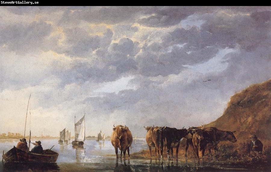 Aelbert Cuyp A Herdsman with Five Cows by a River